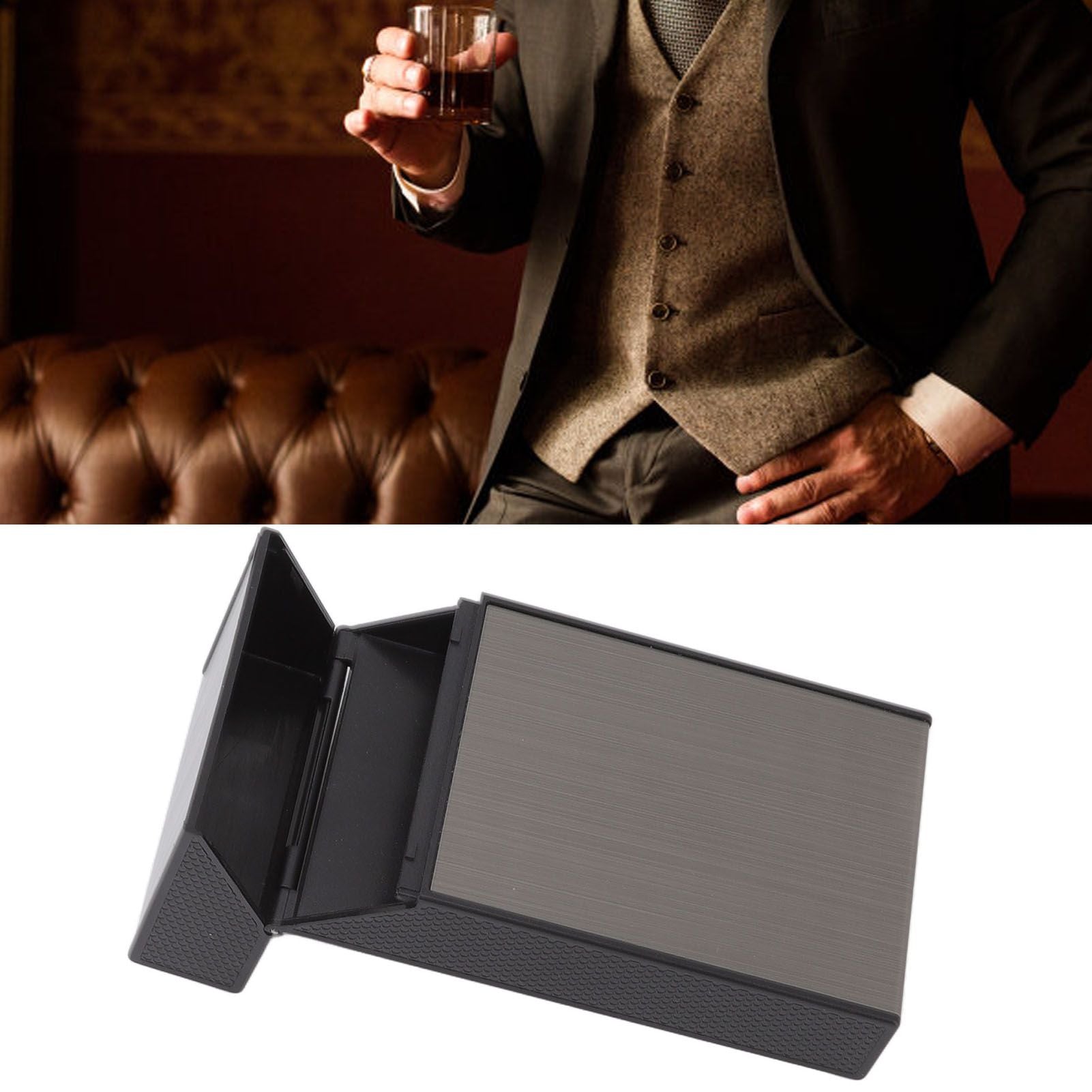 Anti Pressure Metal Cigarette Box Aluminum Alloy Thin Cigarette Holder Case for Bussiness Trip Black V1294-YM0523-3117220063211
