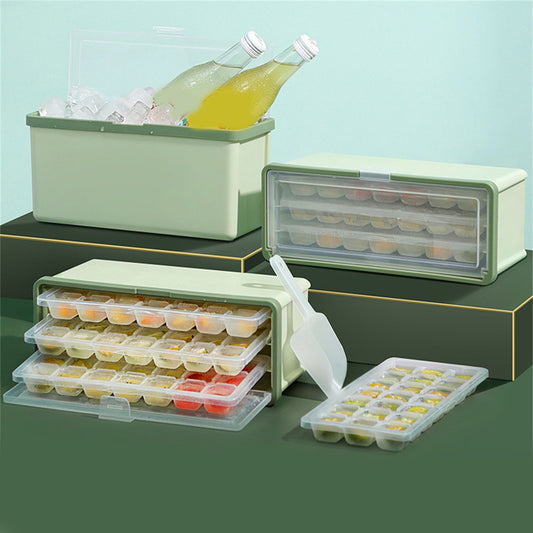 3 Layer Ice Cube Tray Large Capacity Easy Demoulding Pull Out Ice Cube Bin with Ice Shovel Lid for Yogurt V1294-YM0523-3117220065111