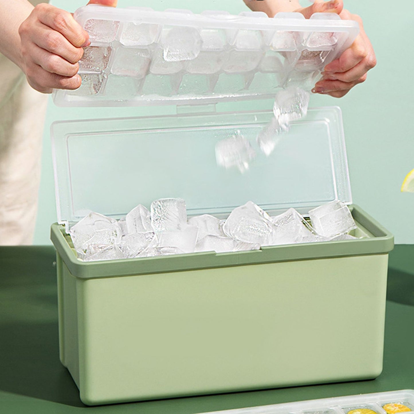3 Layer Ice Cube Tray Large Capacity Easy Demoulding Pull Out Ice Cube Bin with Ice Shovel Lid for Yogurt V1294-YM0523-3117220065111