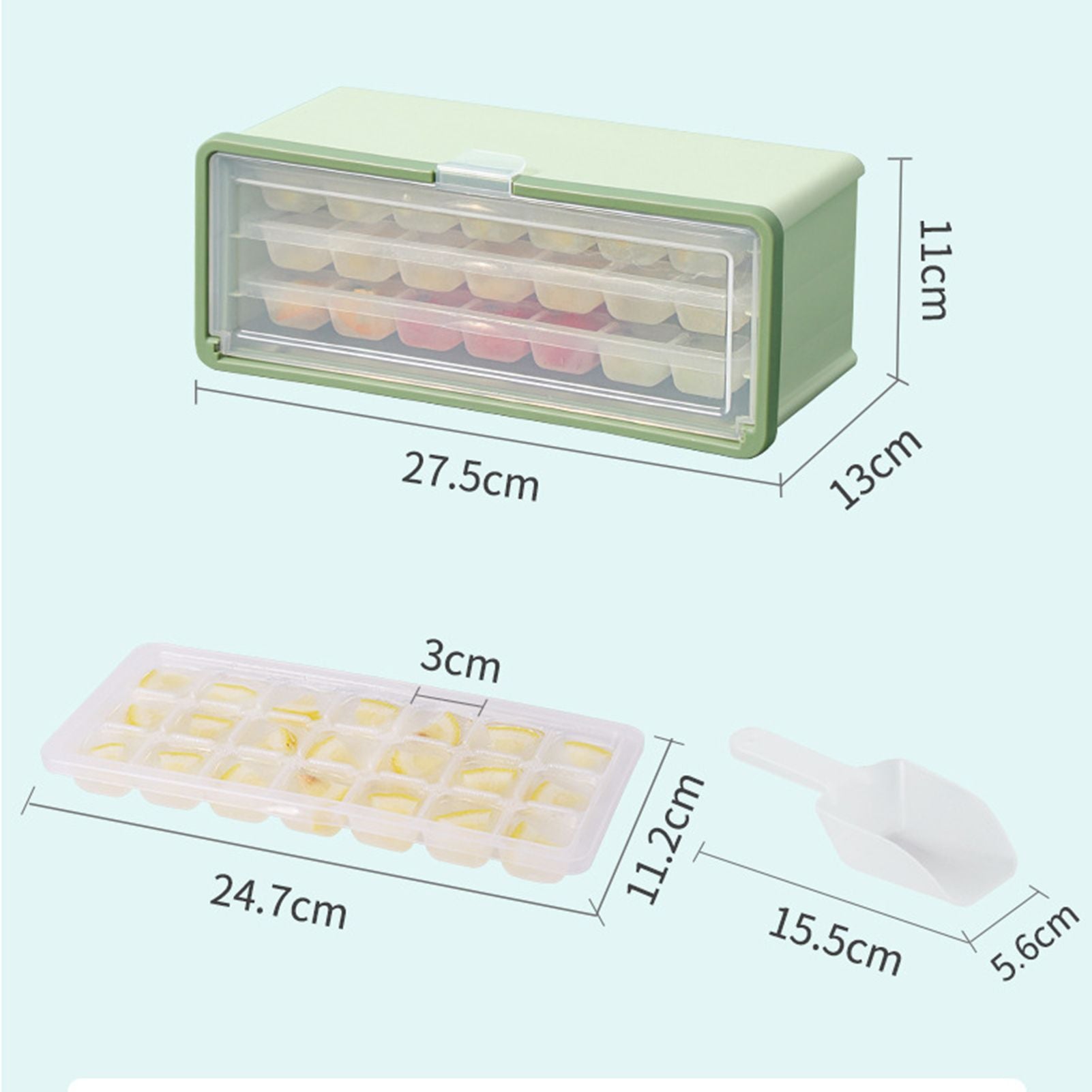 3 Layer Ice Cube Tray Large Capacity Easy Demoulding Pull Out Ice Cube Bin with Ice Shovel Lid for Yogurt V1294-YM0523-3117220065111
