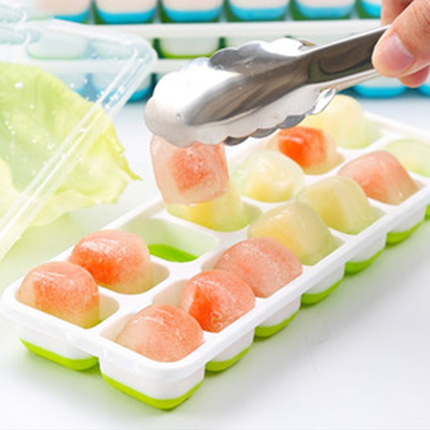 3 Layer Ice Cube Tray Large Capacity Easy Demoulding Pull Out Ice Cube Bin with Ice Shovel Lid for Yogurt V1294-YM0523-3117220065111