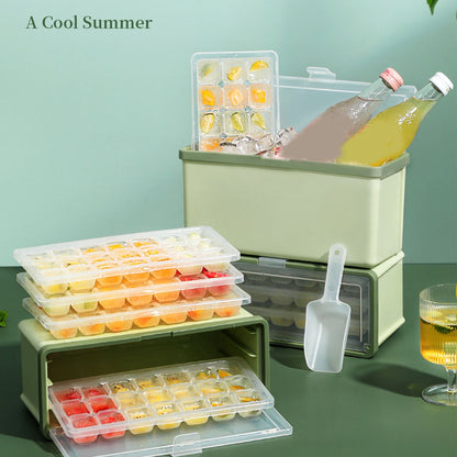 3 Layer Ice Cube Tray Large Capacity Easy Demoulding Pull Out Ice Cube Bin with Ice Shovel Lid for Yogurt V1294-YM0523-3117220065111
