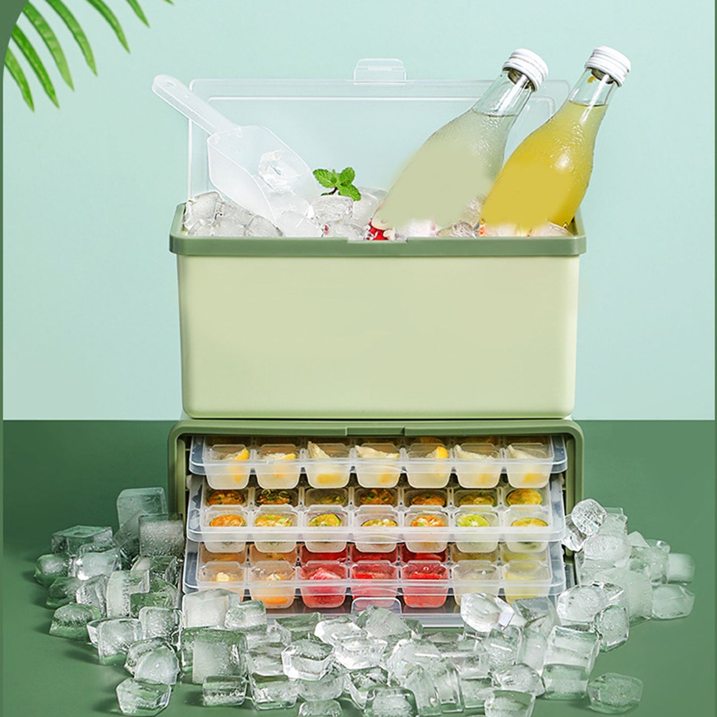 3 Layer Ice Cube Tray Large Capacity Easy Demoulding Pull Out Ice Cube Bin with Ice Shovel Lid for Yogurt V1294-YM0523-3117220065111