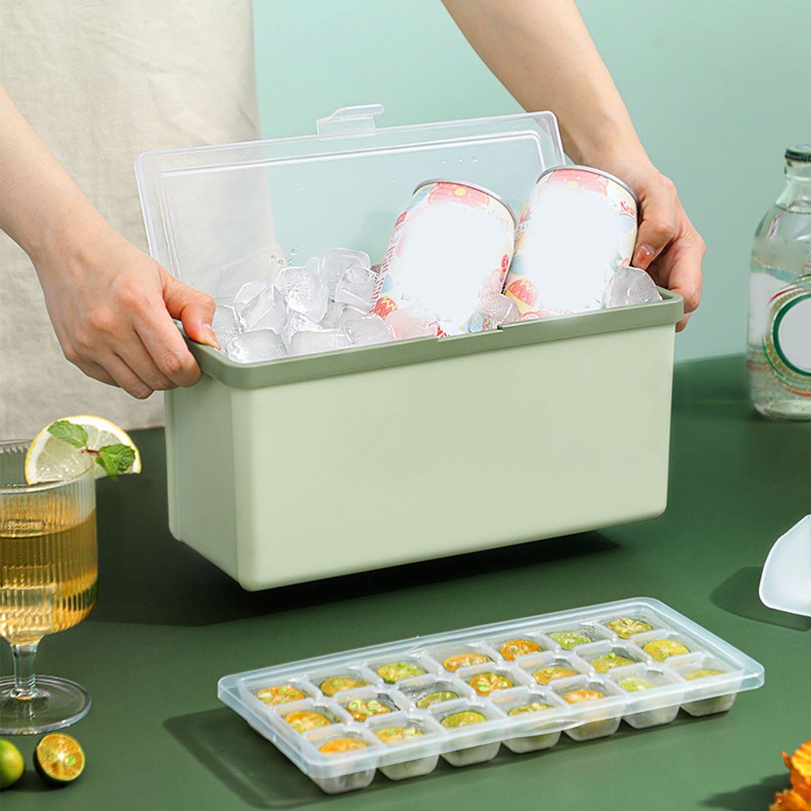3 Layer Ice Cube Tray Large Capacity Easy Demoulding Pull Out Ice Cube Bin with Ice Shovel Lid for Yogurt V1294-YM0523-3117220065111
