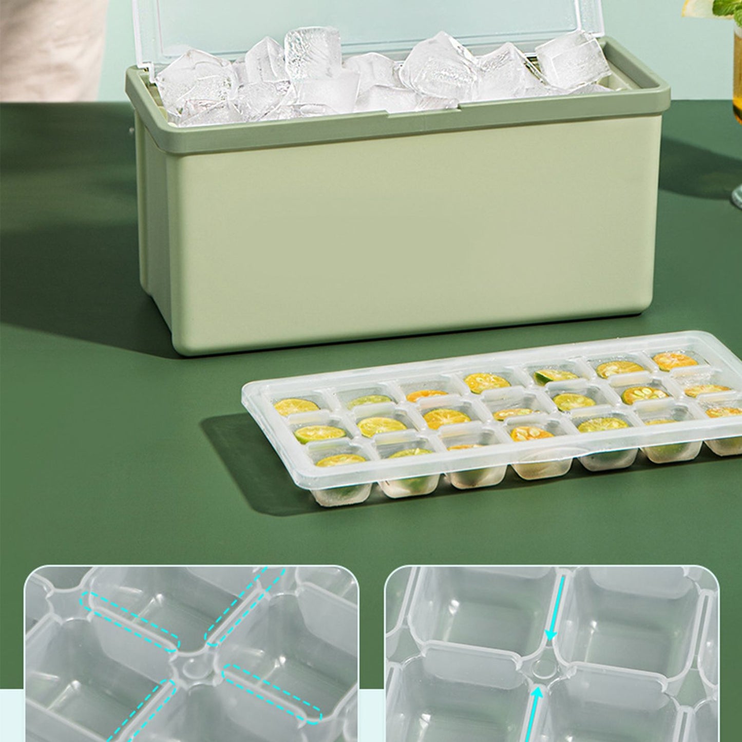3 Layer Ice Cube Tray Large Capacity Easy Demoulding Pull Out Ice Cube Bin with Ice Shovel Lid for Yogurt V1294-YM0523-3117220065111