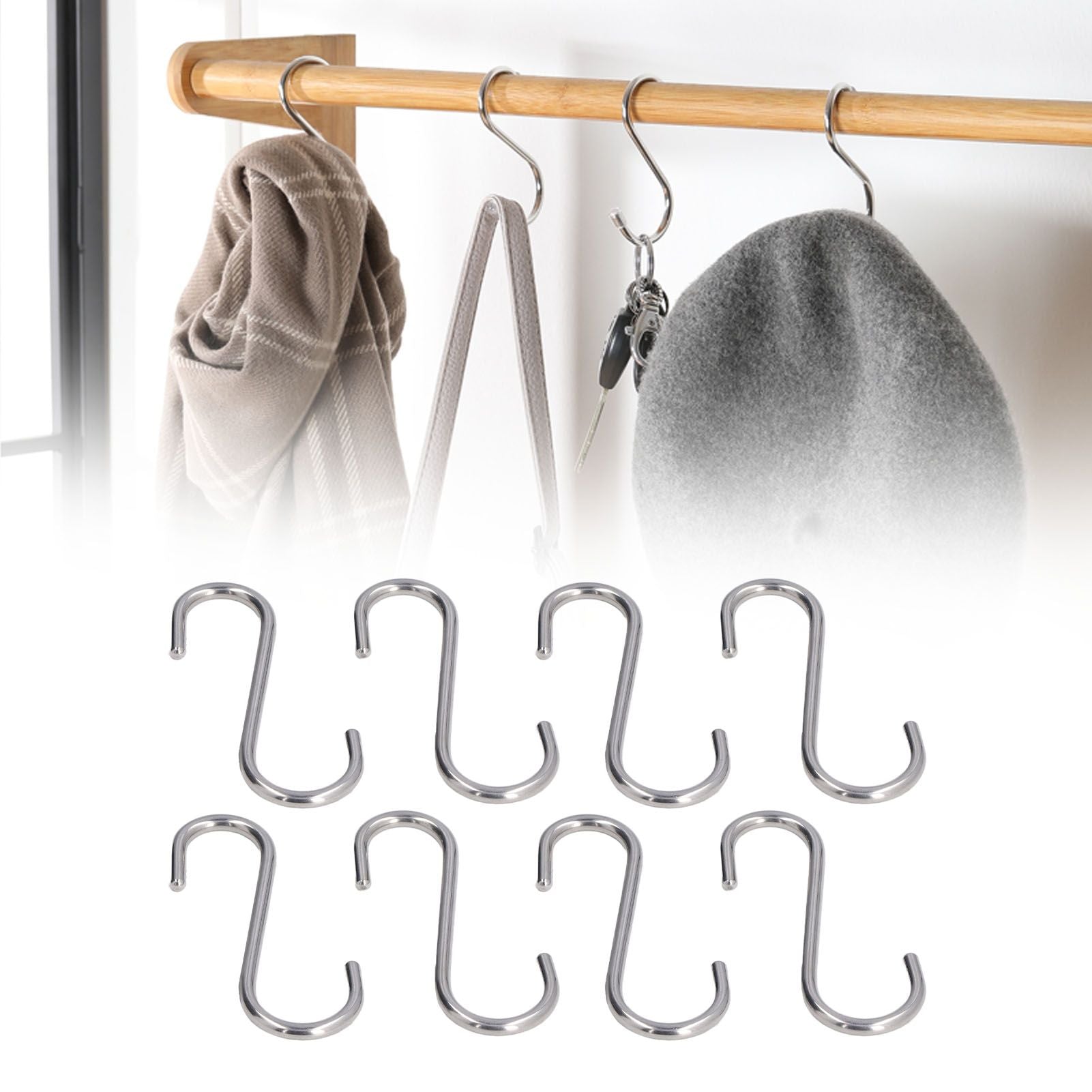 8PCS S Hook Rustproof Stainless Steel S Hooks Heavy Duty Simple Style Overstriking Portable S Kitchen Hook V1294-YM0523-3117220069311