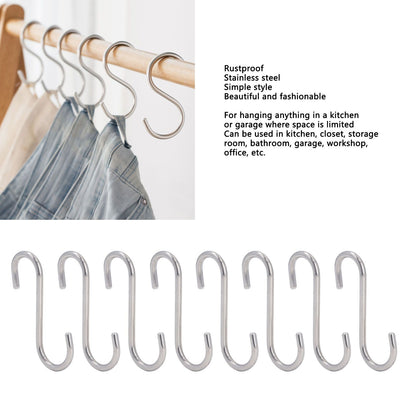 8PCS S Hook Rustproof Stainless Steel S Hooks Heavy Duty Simple Style Overstriking Portable S Kitchen Hook V1294-YM0523-3117220069311