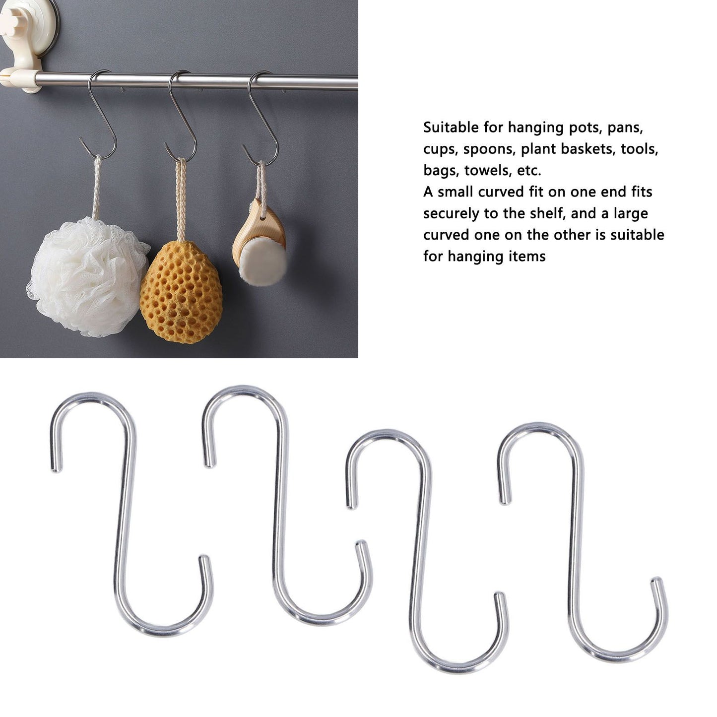 8PCS S Hook Rustproof Stainless Steel S Hooks Heavy Duty Simple Style Overstriking Portable S Kitchen Hook V1294-YM0523-3117220069311