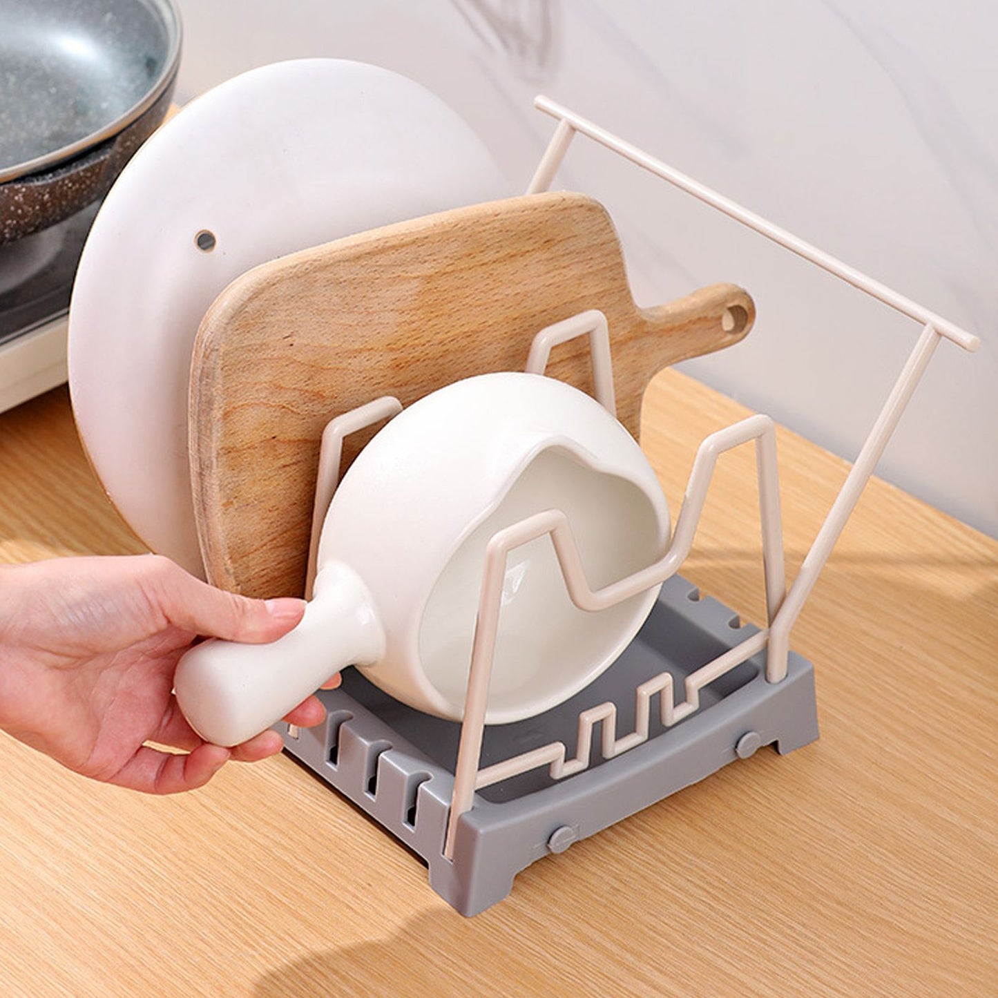 Pot Lid Holder Durable PP Space Saving Stable Nonslip Base Wide Application Cutting Board Organizer Type B V1294-YM0523-3117220069612