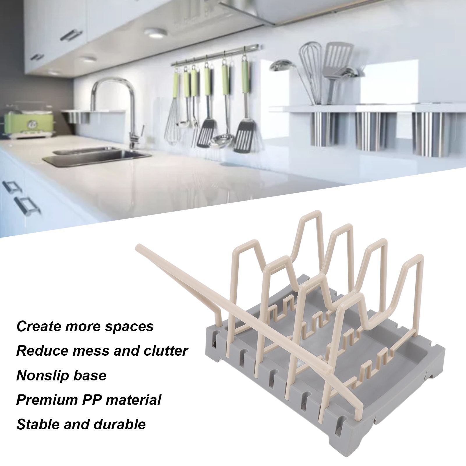 Pot Lid Holder Durable PP Space Saving Stable Nonslip Base Wide Application Cutting Board Organizer Type B V1294-YM0523-3117220069612