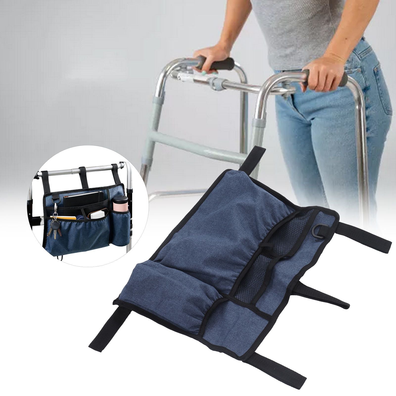 Multi Pocket Oxford Cloth Walker Storage Bag Wheelchair Side Hanging Storage Bag Walker Basket Bag Blue V1294-YM0523-3117220070511