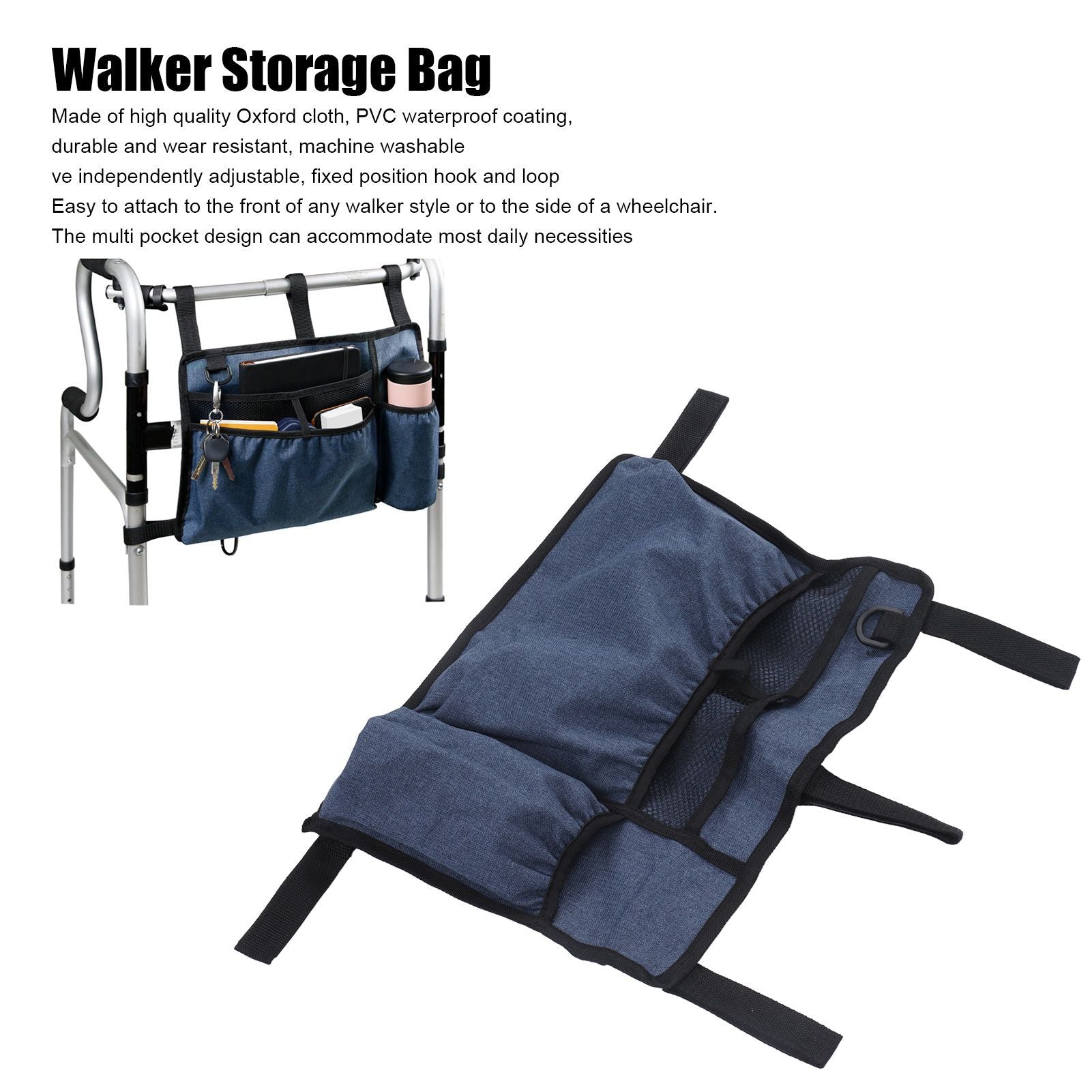 Multi Pocket Oxford Cloth Walker Storage Bag Wheelchair Side Hanging Storage Bag Walker Basket Bag Blue V1294-YM0523-3117220070511
