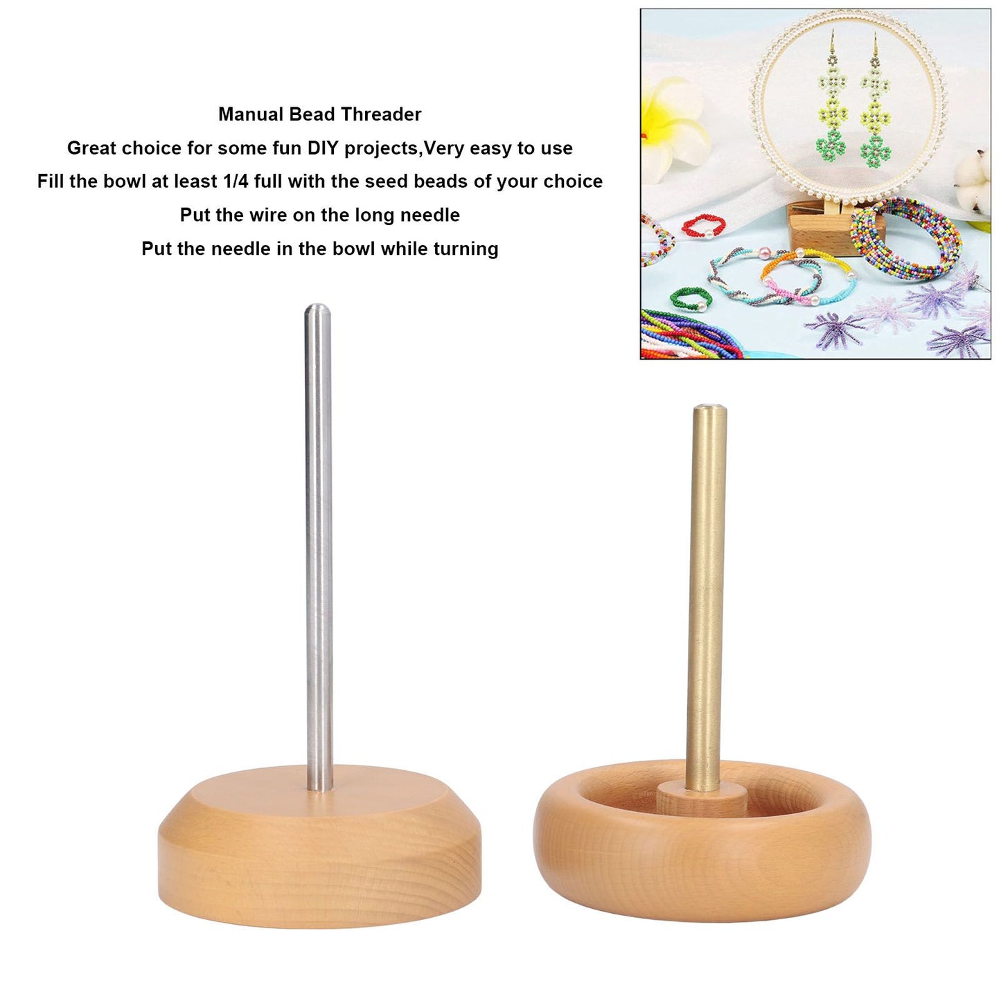 Bead Spinner Manual Rotatable Fast Wooden DIY Bead Making Device for Jewelry Crafts V1294-YM0523-3117220071611