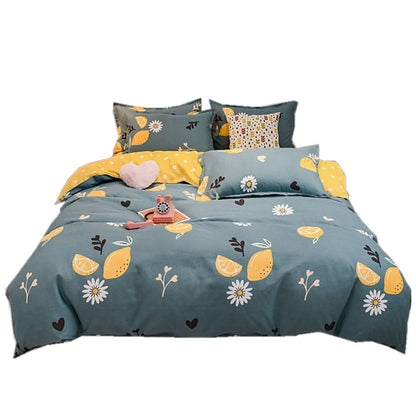 4pcs Bedding Set Soft Cotton Bed Sheet Quilt Cover Pillowcase Thickened Bedclothes for Home Lemon 1.2m/47.2in V1294-YM0523-3117220071811
