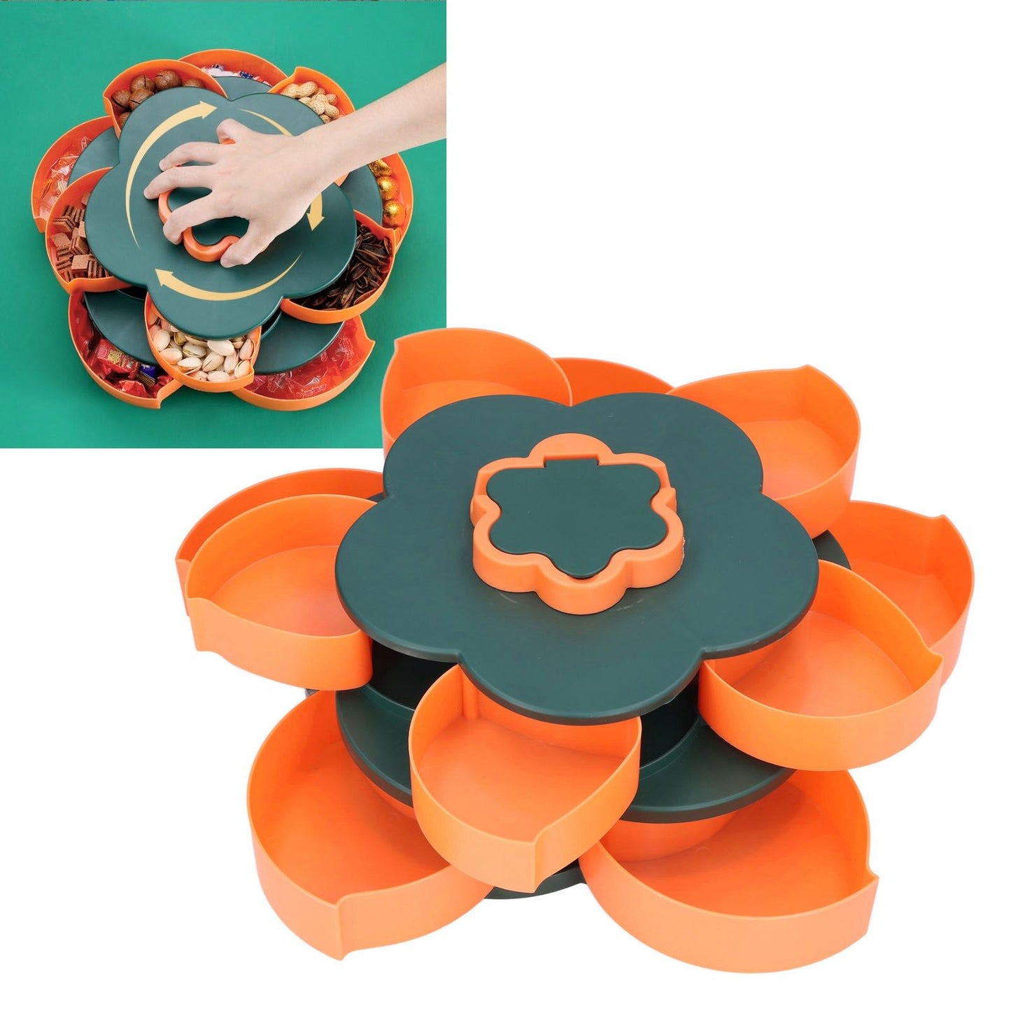 Snack Serving Tray Multifunction Large Capacity Flower Shape Nut Candy Serving Container for Home Double Layer V1294-YM0523-3117220072112