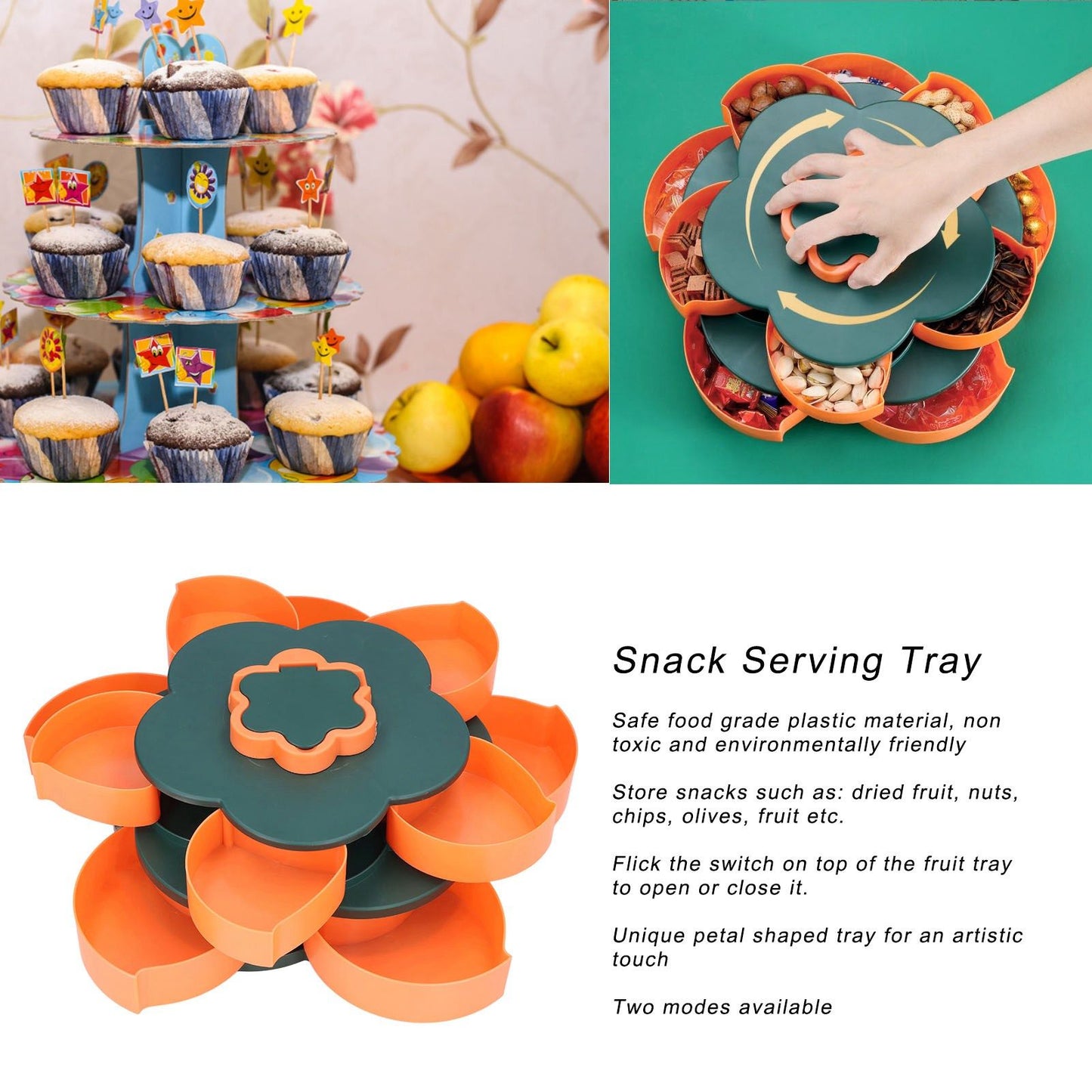 Snack Serving Tray Multifunction Large Capacity Flower Shape Nut Candy Serving Container for Home Double Layer V1294-YM0523-3117220072112