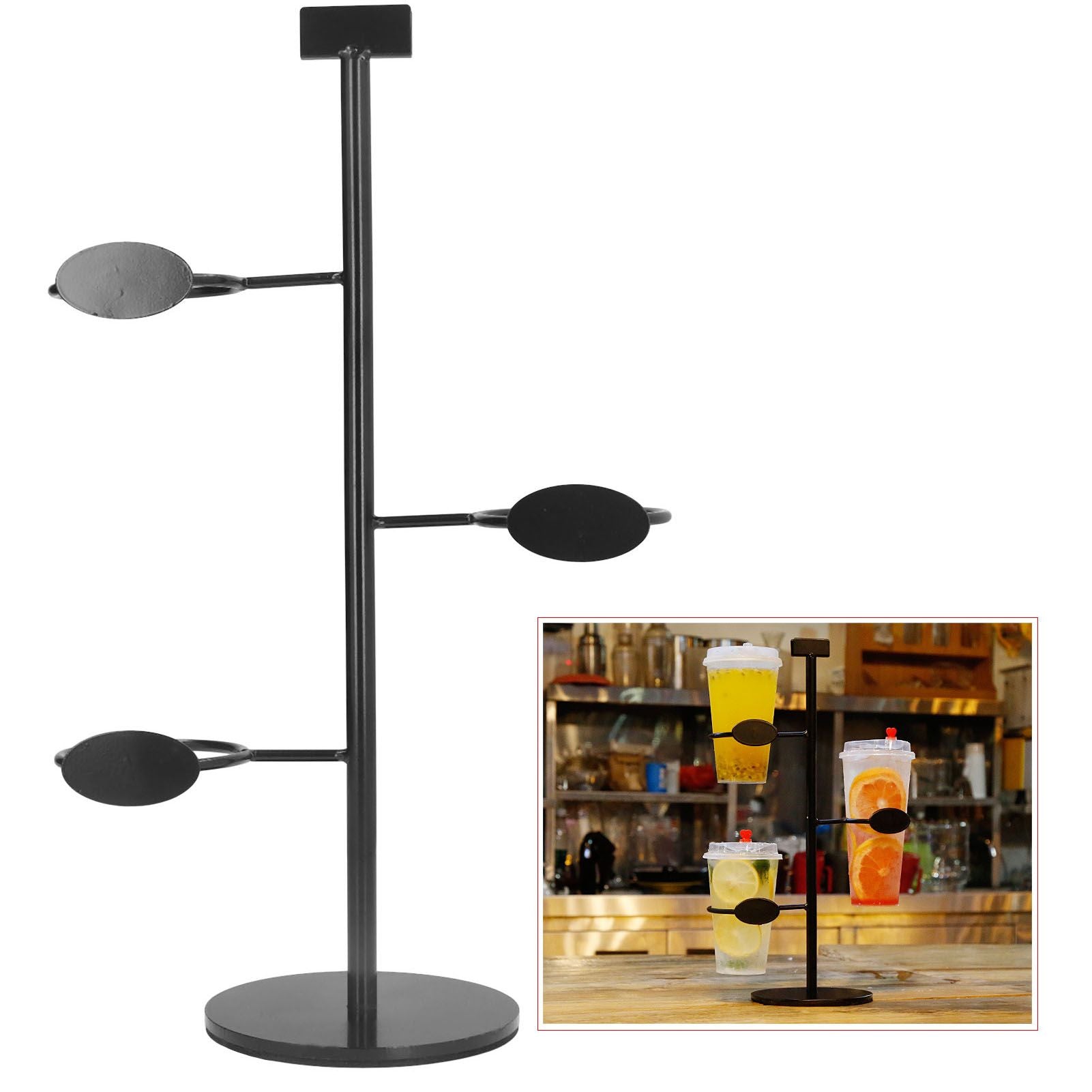 Cup Holder 3 Holes Black Appearance Iron Material Simple Stylish Cup Display Stand for Party Restaurant V1294-YM0523-3117220076011