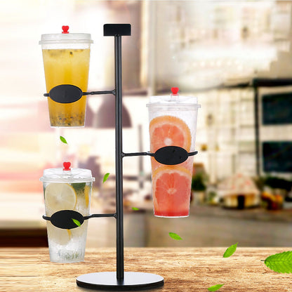 Cup Holder 3 Holes Black Appearance Iron Material Simple Stylish Cup Display Stand for Party Restaurant V1294-YM0523-3117220076011