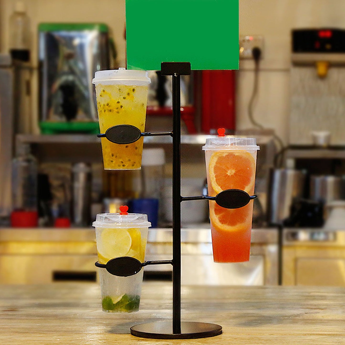 Cup Holder 3 Holes Black Appearance Iron Material Simple Stylish Cup Display Stand for Party Restaurant V1294-YM0523-3117220076011