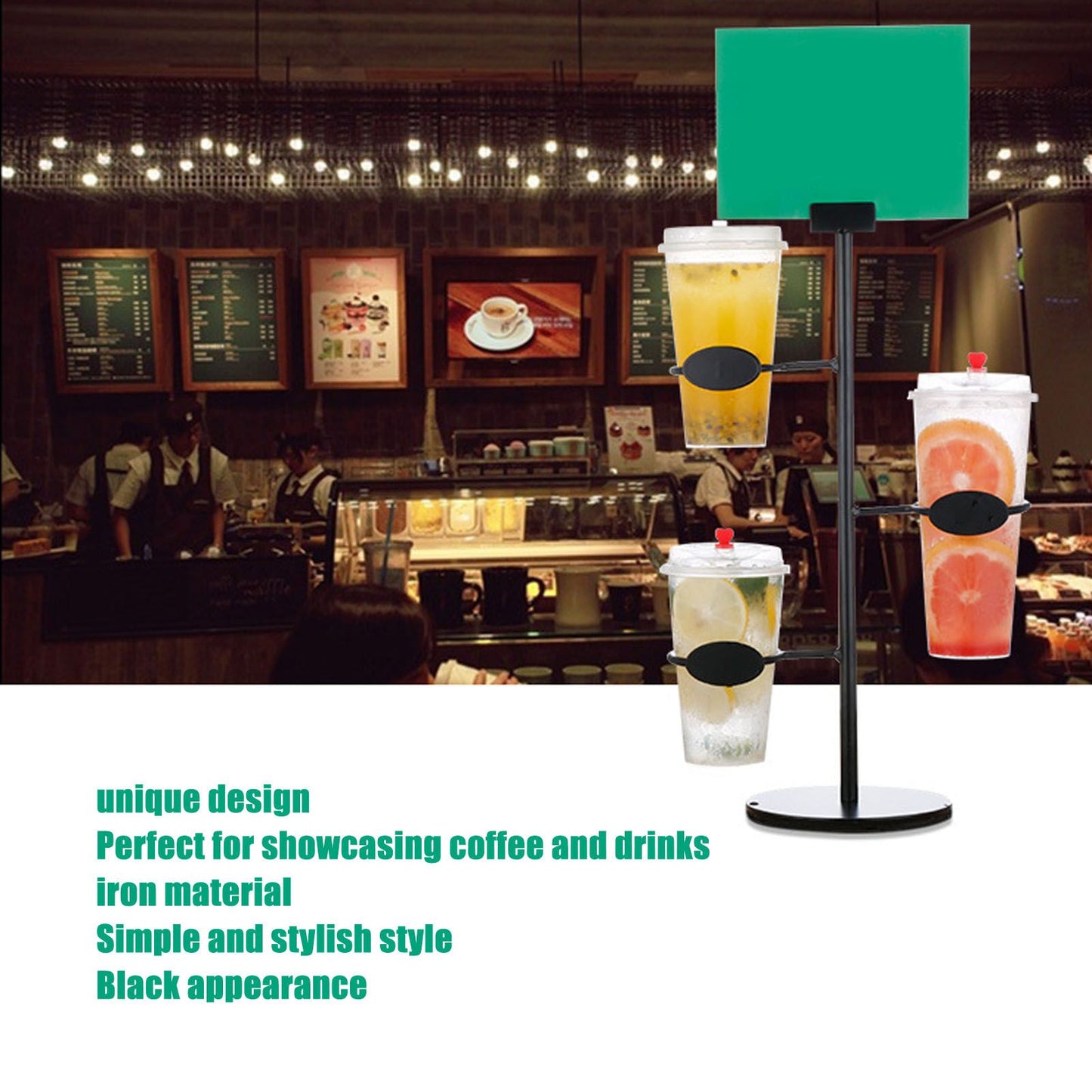 Cup Holder 3 Holes Black Appearance Iron Material Simple Stylish Cup Display Stand for Party Restaurant V1294-YM0523-3117220076011