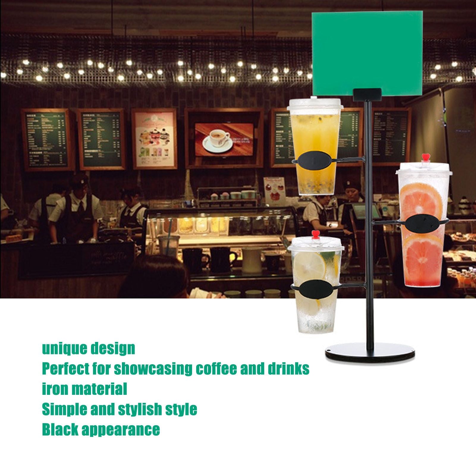 Cup Holder 3 Holes Black Appearance Iron Material Simple Stylish Cup Display Stand for Party Restaurant V1294-YM0523-3117220076011