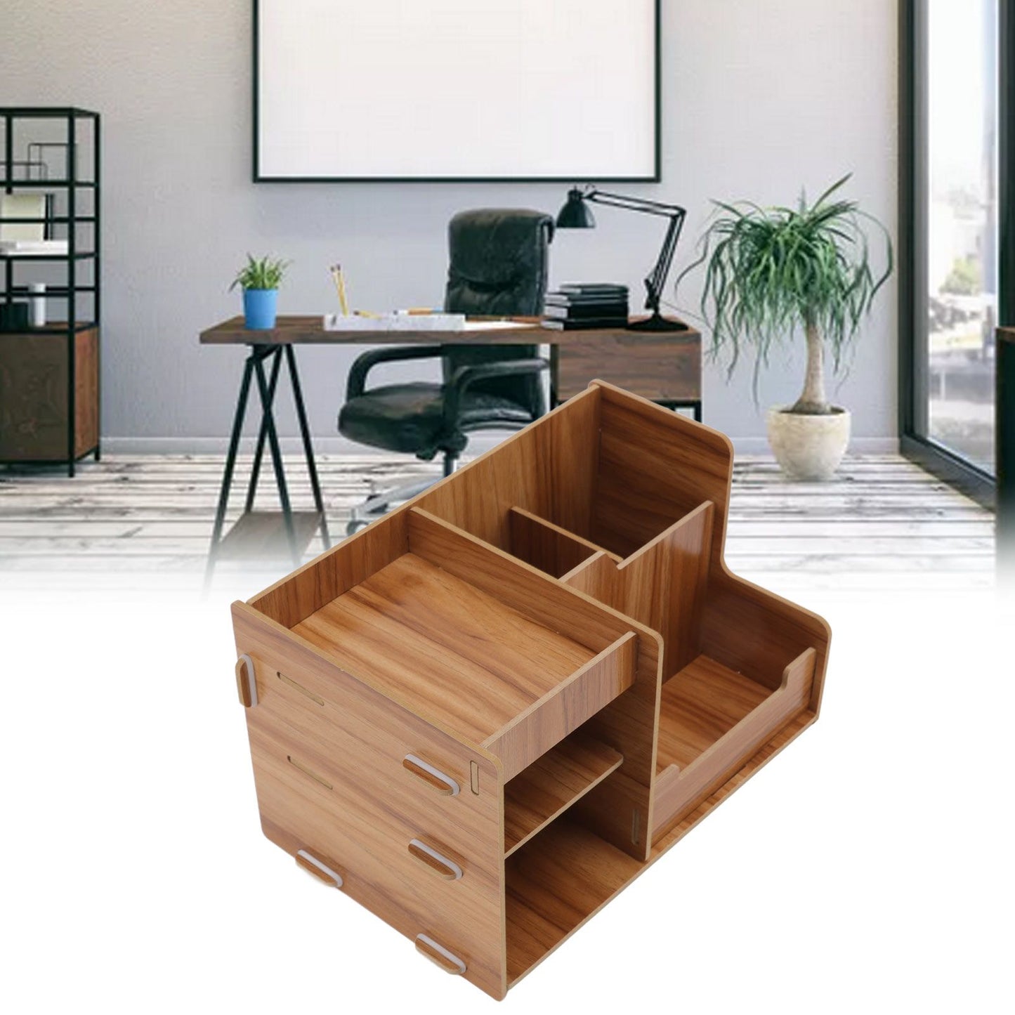 Wooden Desk Organize Shelf Multi Layer Space Saving Tabletop Storage Box for Home Office School V1294-YM0523-3117220076811
