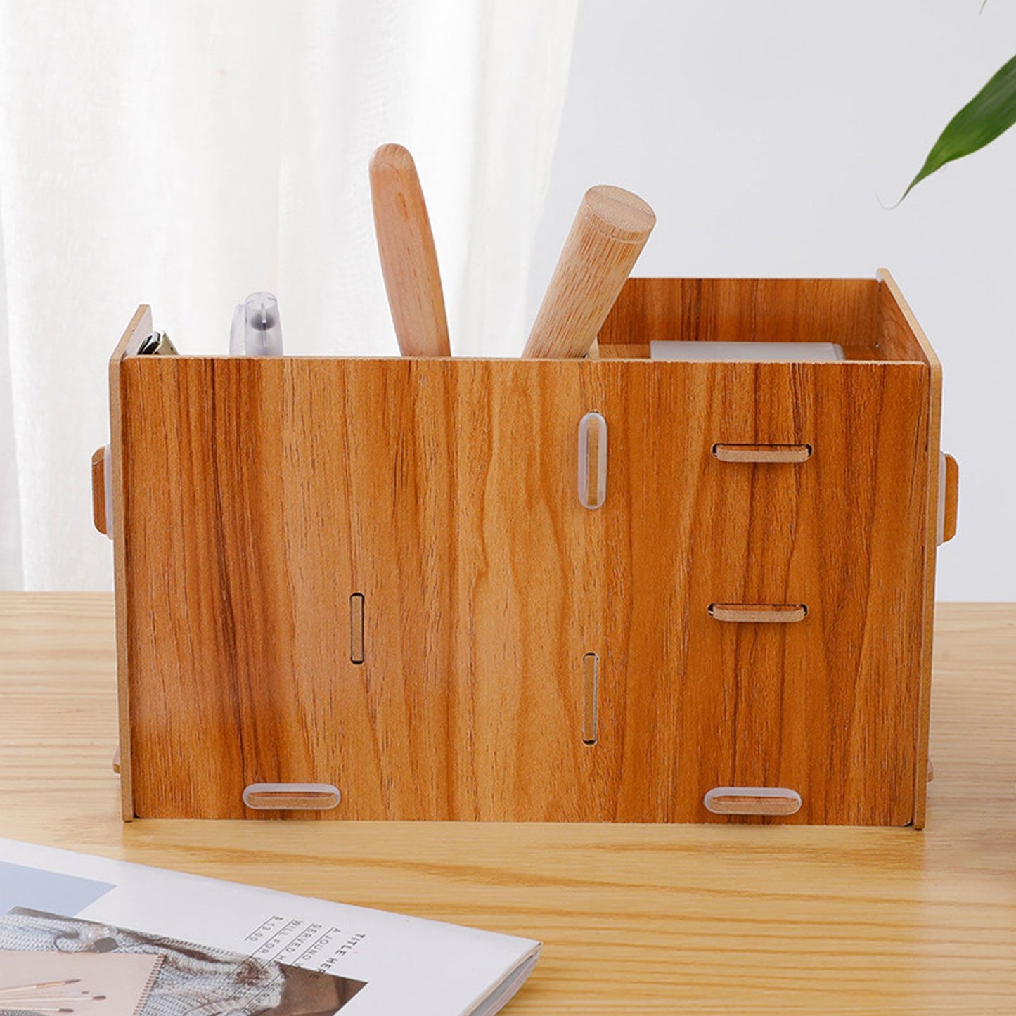 Wooden Desk Organize Shelf Multi Layer Space Saving Tabletop Storage Box for Home Office School V1294-YM0523-3117220076811
