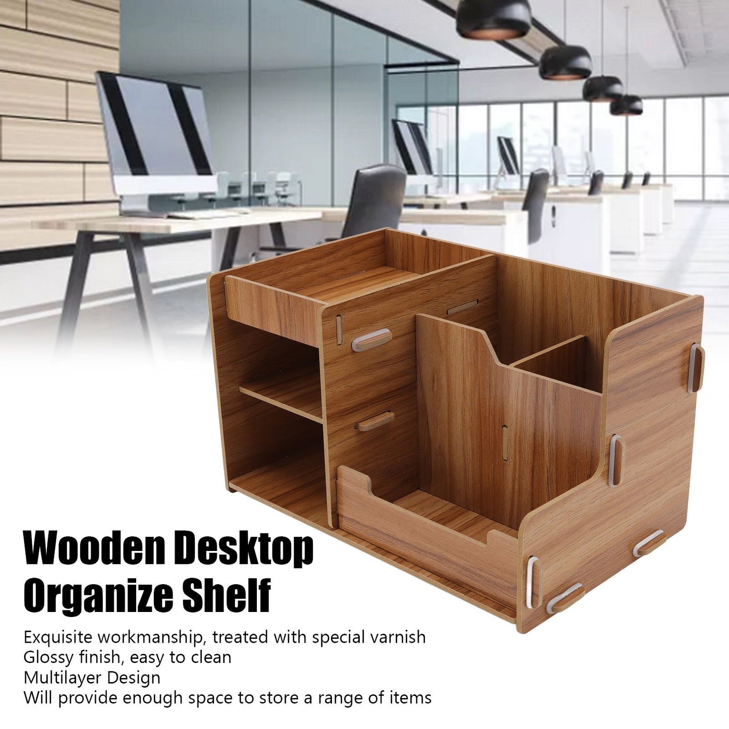 Wooden Desk Organize Shelf Multi Layer Space Saving Tabletop Storage Box for Home Office School V1294-YM0523-3117220076811