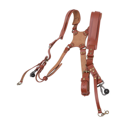 Dual Shoulder Leather Harness Comfortable Camera Strap Accessories for 2 Cameras Brown V1294-YM0523-3117220079611
