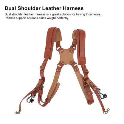 Dual Shoulder Leather Harness Comfortable Camera Strap Accessories for 2 Cameras Brown V1294-YM0523-3117220079611