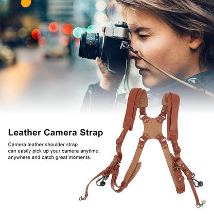 Dual Shoulder Leather Harness Comfortable Camera Strap Accessories for 2 Cameras Brown V1294-YM0523-3117220079611