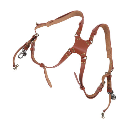Dual Shoulder Leather Harness Comfortable Camera Strap Accessories for 2 Cameras Brown V1294-YM0523-3117220079611
