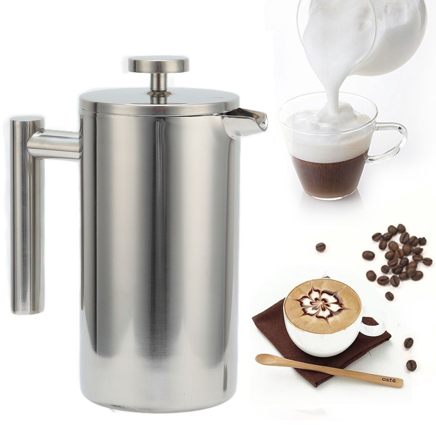 1000ML French Press Stainless Steel Coffee Pot Hand Brewed Coffee Tea Maker for Home V1294-YM0523-3118210239111