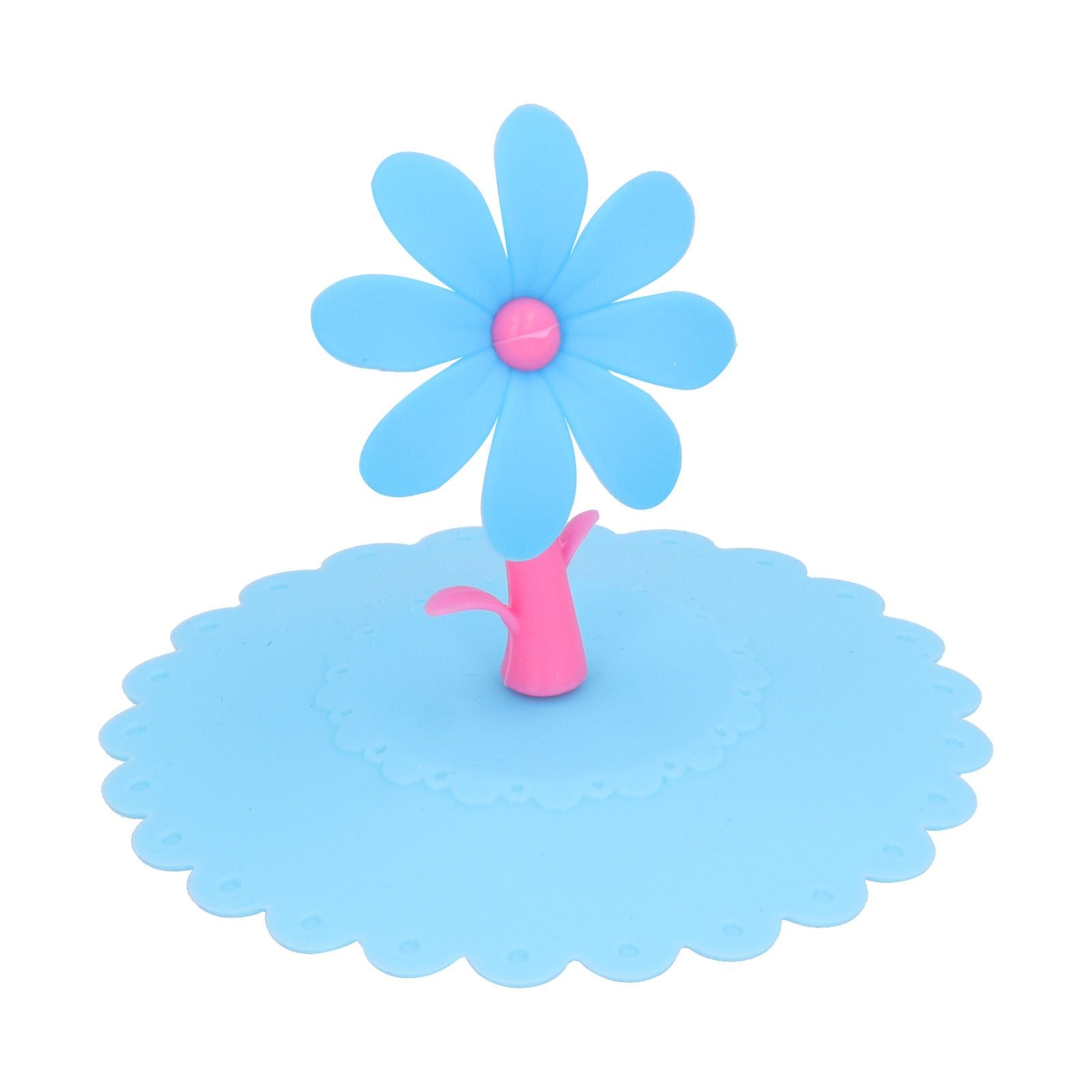 Silicone Lid Dustproof Hot and Cold Beverage Cup Cover with Flower Shape Handle for Kitchen HomeBlue V1294-YM0523-3118210244012