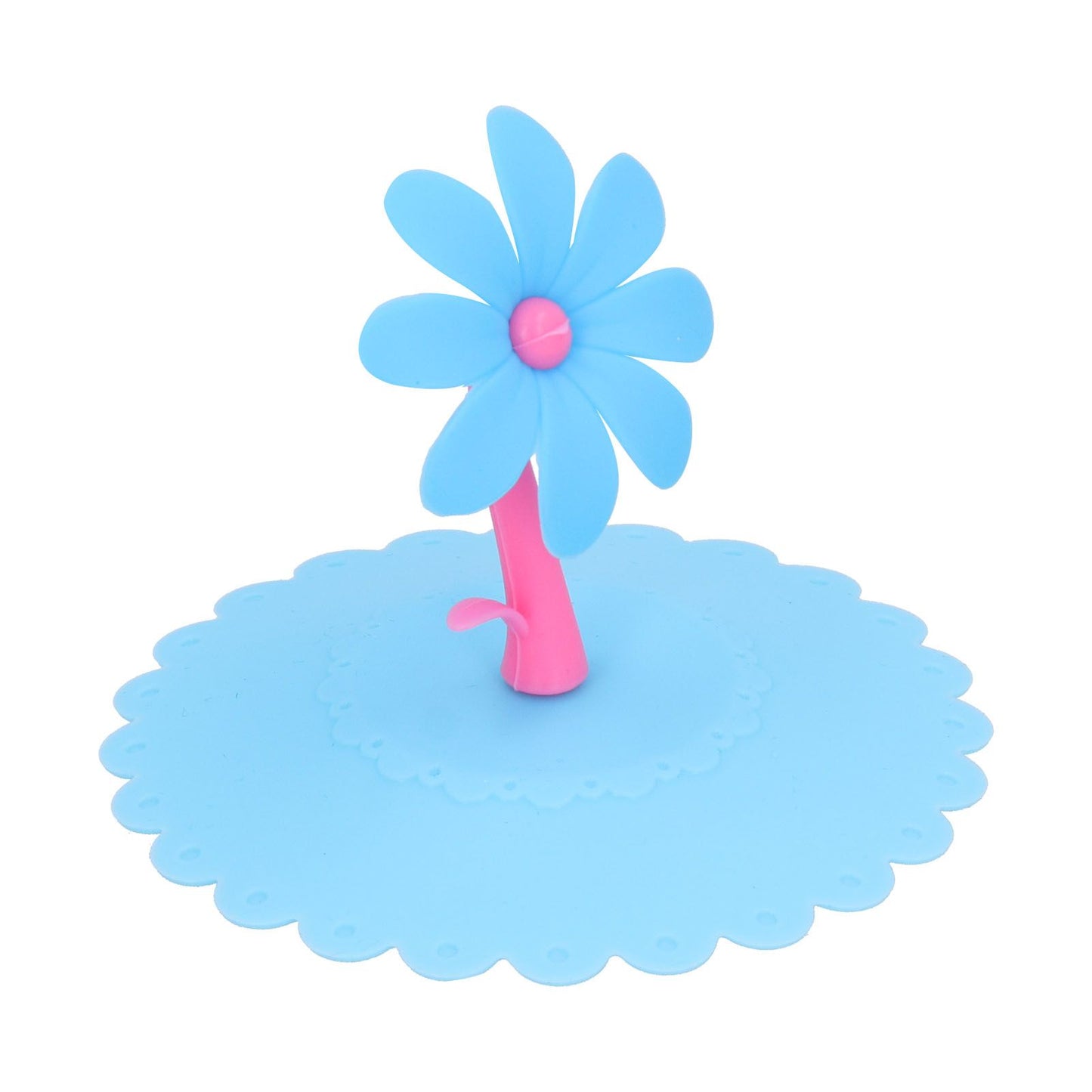 Silicone Lid Dustproof Hot and Cold Beverage Cup Cover with Flower Shape Handle for Kitchen HomeBlue V1294-YM0523-3118210244012