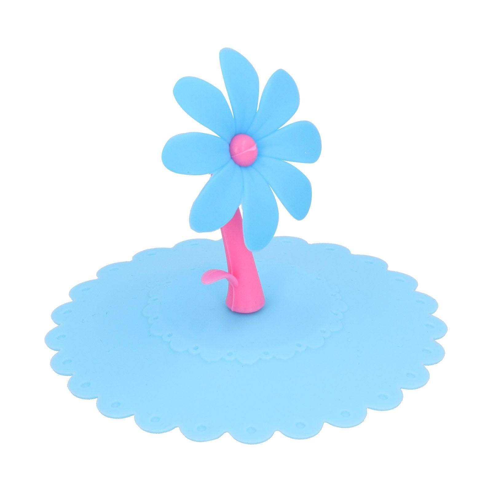 Silicone Lid Dustproof Hot and Cold Beverage Cup Cover with Flower Shape Handle for Kitchen HomeBlue V1294-YM0523-3118210244012