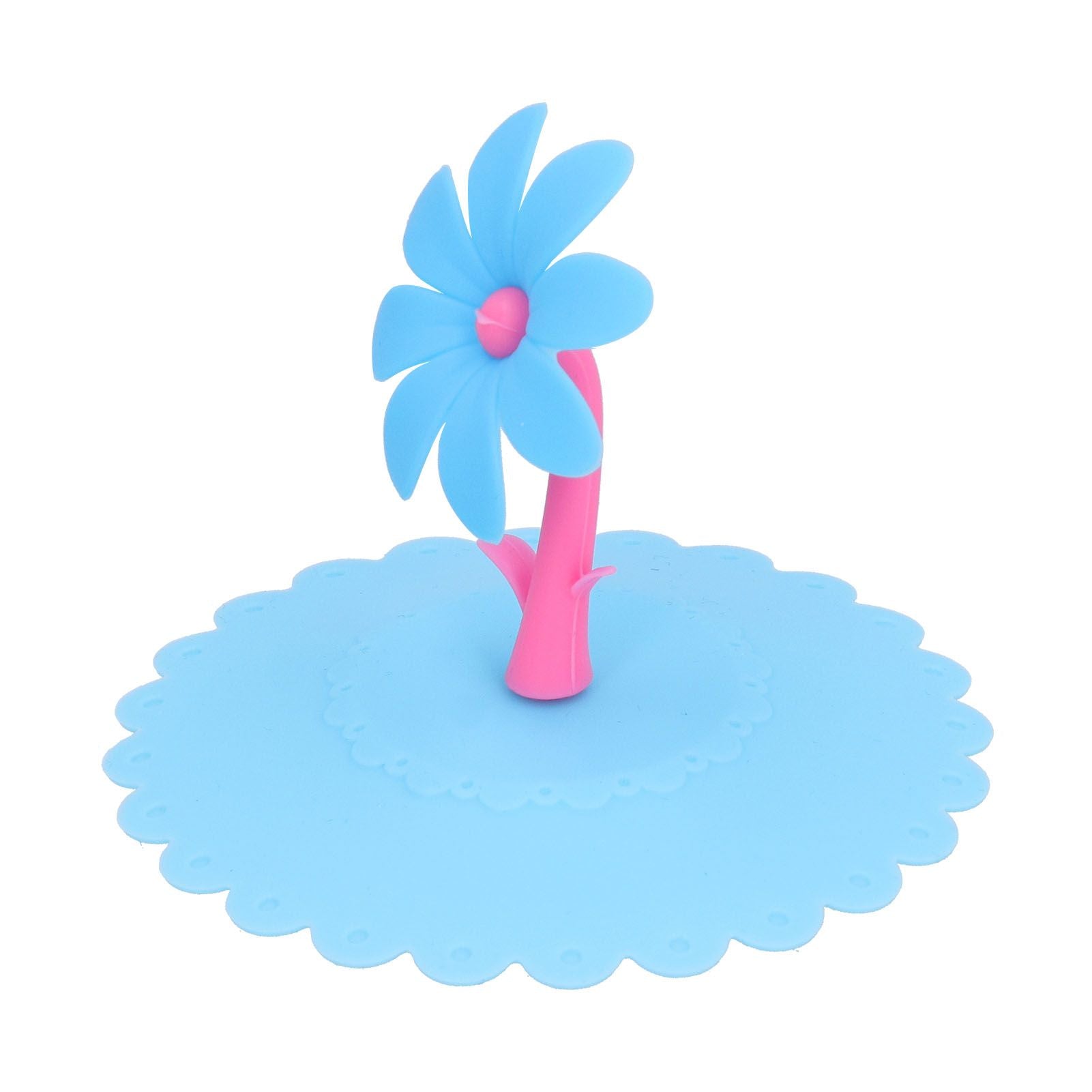 Silicone Lid Dustproof Hot and Cold Beverage Cup Cover with Flower Shape Handle for Kitchen HomeBlue V1294-YM0523-3118210244012
