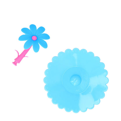 Silicone Lid Dustproof Hot and Cold Beverage Cup Cover with Flower Shape Handle for Kitchen HomeBlue V1294-YM0523-3118210244012