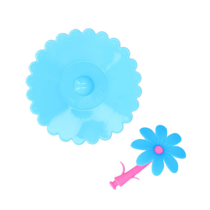 Silicone Lid Dustproof Hot and Cold Beverage Cup Cover with Flower Shape Handle for Kitchen HomeBlue V1294-YM0523-3118210244012