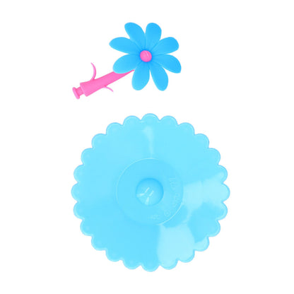 Silicone Lid Dustproof Hot and Cold Beverage Cup Cover with Flower Shape Handle for Kitchen HomeBlue V1294-YM0523-3118210244012