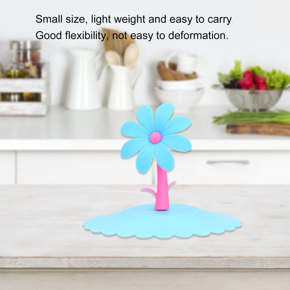 Silicone Lid Dustproof Hot and Cold Beverage Cup Cover with Flower Shape Handle for Kitchen HomeBlue V1294-YM0523-3118210244012