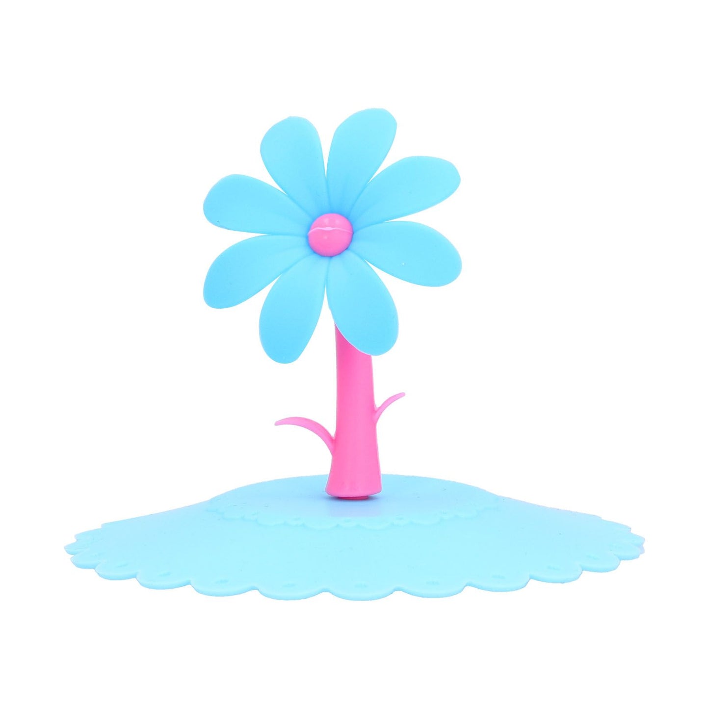 Silicone Lid Dustproof Hot and Cold Beverage Cup Cover with Flower Shape Handle for Kitchen HomeBlue V1294-YM0523-3118210244012