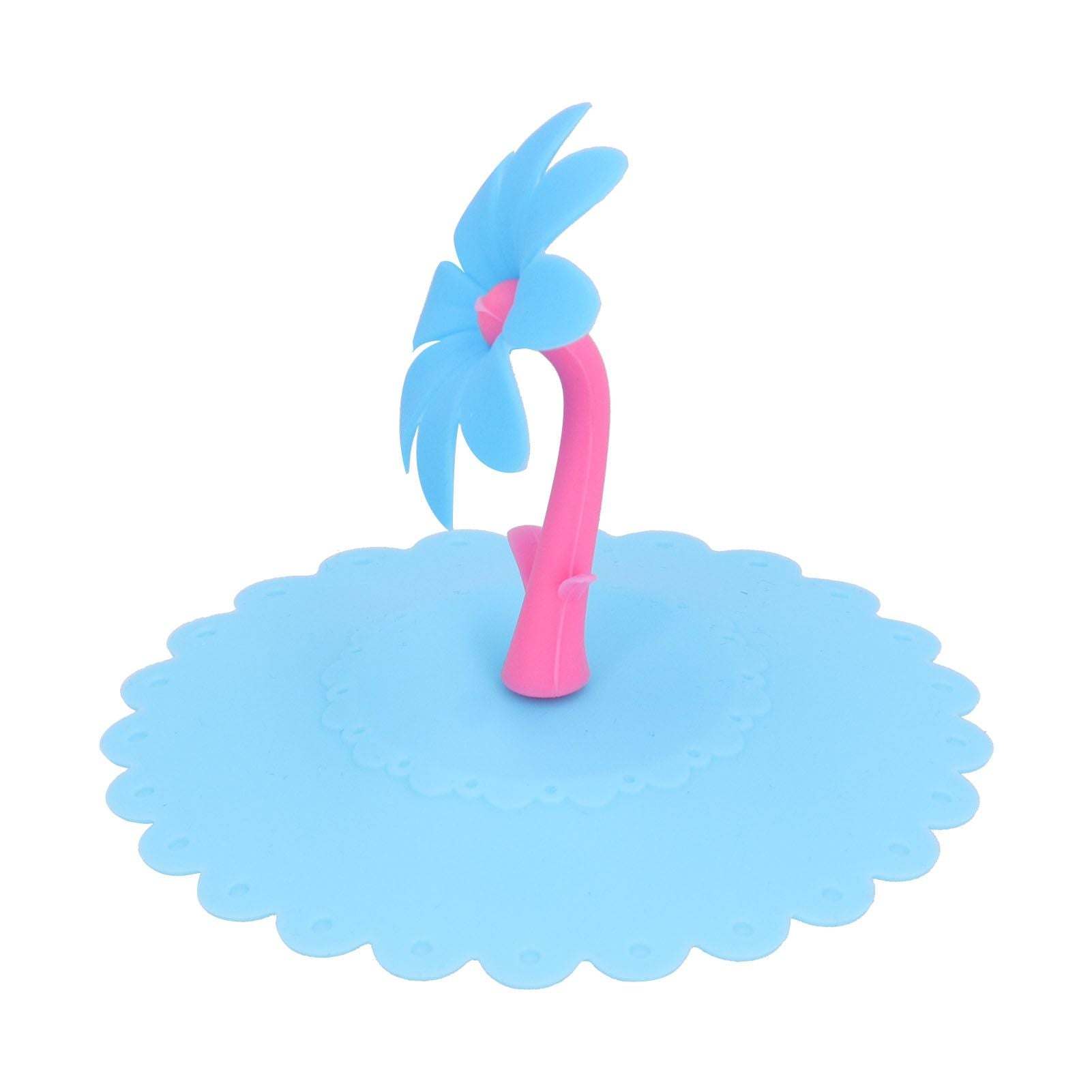 Silicone Lid Dustproof Hot and Cold Beverage Cup Cover with Flower Shape Handle for Kitchen HomeBlue V1294-YM0523-3118210244012