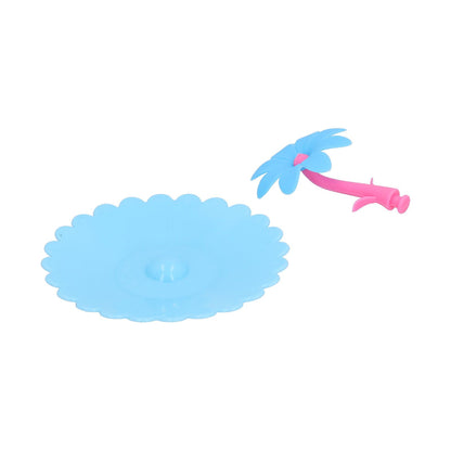 Silicone Lid Dustproof Hot and Cold Beverage Cup Cover with Flower Shape Handle for Kitchen HomeBlue V1294-YM0523-3118210244012