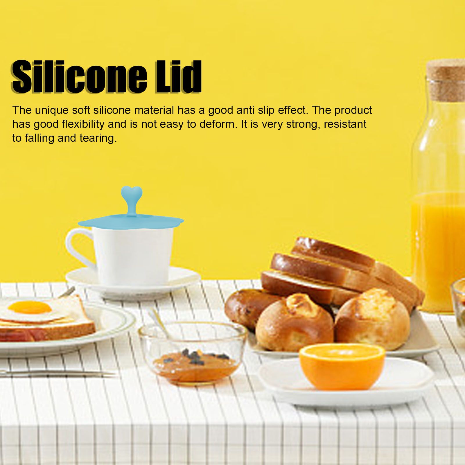 Silicone Lid Dustproof Heat Resistant Hot and Cold Beverage Cup Lid for Kitchen HomeBlue V1294-YM0523-3118210244311