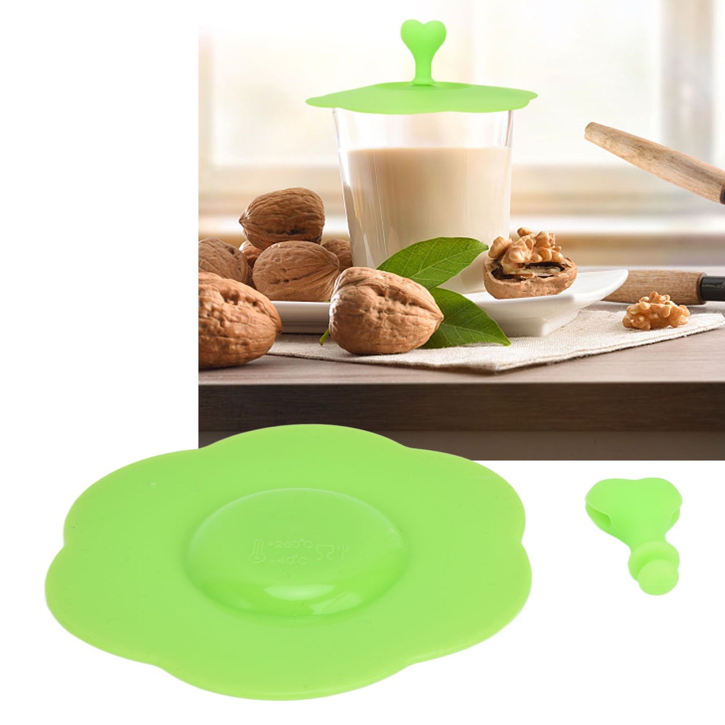 Silicone Lid Dustproof Heat Resistant Hot and Cold Beverage Cup Lid for Kitchen HomeGreen V1294-YM0523-3118210244314