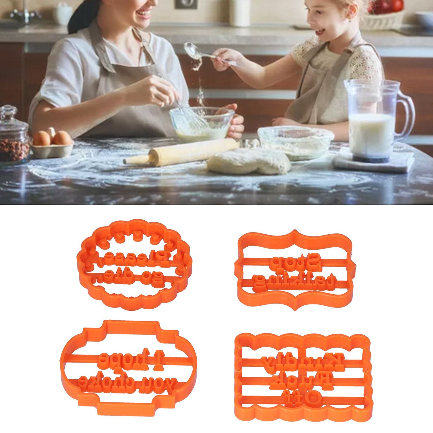 4Pcs Biscuits Molds Cookie Plastic DIY Baking Molds with Phrases for Home Birthdays Holidays V1294-YM0523-3118210262611