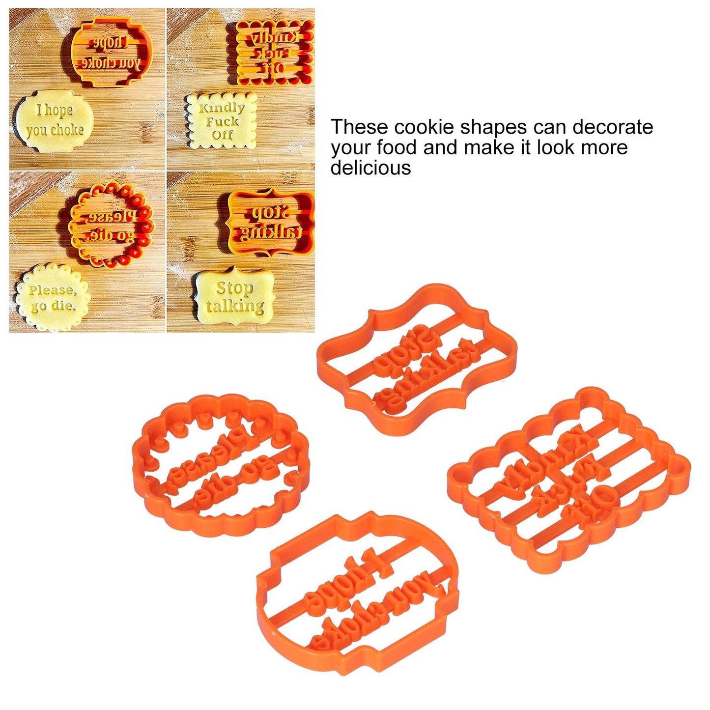 4Pcs Biscuits Molds Cookie Plastic DIY Baking Molds with Phrases for Home Birthdays Holidays V1294-YM0523-3118210262611