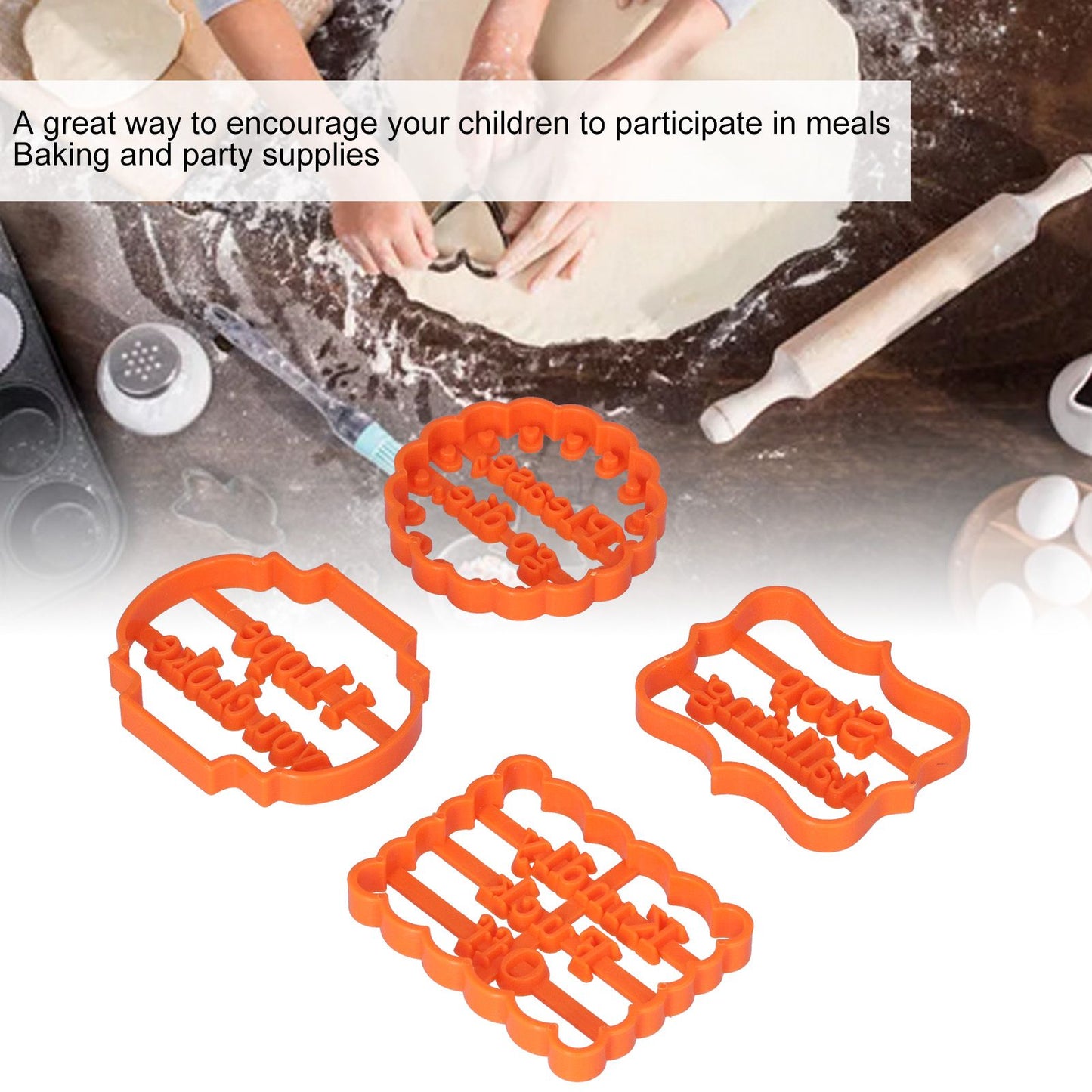 4Pcs Biscuits Molds Cookie Plastic DIY Baking Molds with Phrases for Home Birthdays Holidays V1294-YM0523-3118210262611