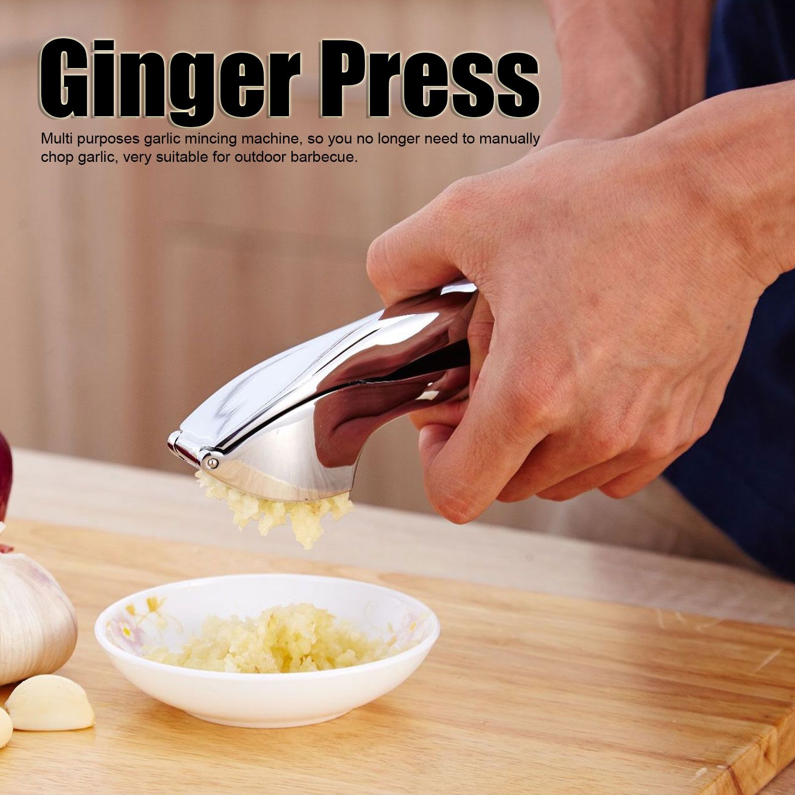 Garlic Press Zinc Alloy Sturdy Ergonomic Design Ginger Masher for Kitchen Crushing Tool V1294-YM0523-3118210265911